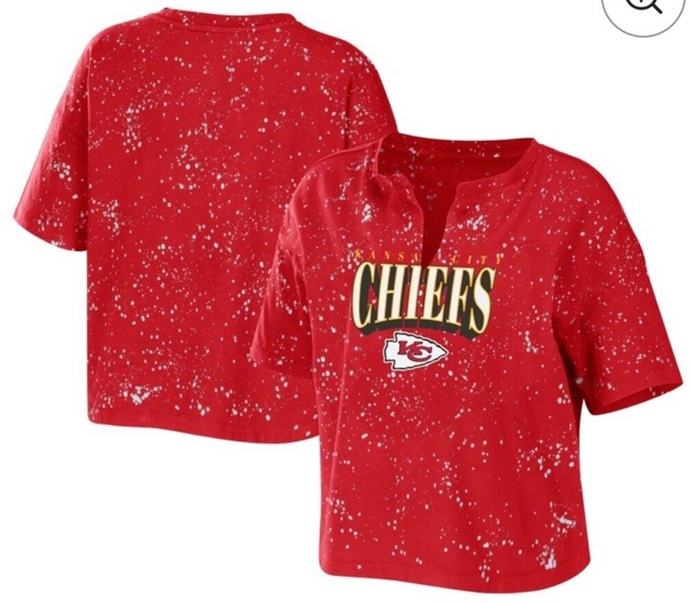 Kansas City Chiefs Crop Top WEAR Erin Andrews Red Bleach Notch T Shirt Size S